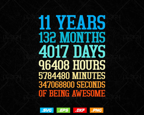 11 Years Of Being Awesome Birthday Svg Png, Retro Vintage Style Happy Birthday Gifts T Shirt Design, Kids Birthday Gift, Birthday Crew Svg SVG DesignDestine 