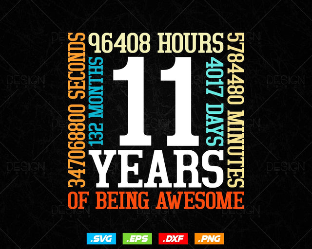 11 Years Of Being Awesome Birthday Svg Png, Retro Vintage Style Happy Birthday Gifts T Shirt Design, Kids Birthday Gift, Birthday Crew Svg SVG DesignDestine 