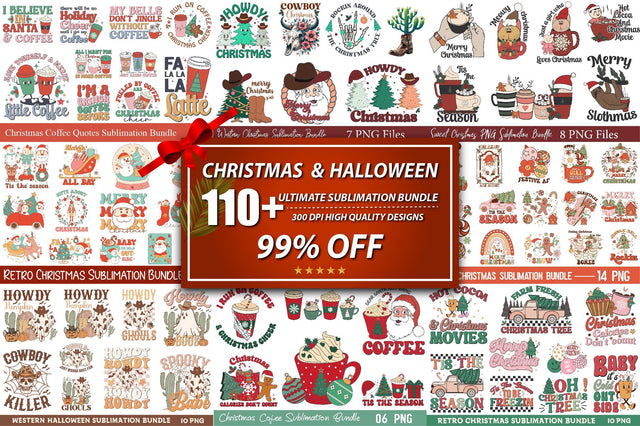 110 Christmas & Halloween Bundle, Mega Sublimation Bundle Sublimation Rupkotha 
