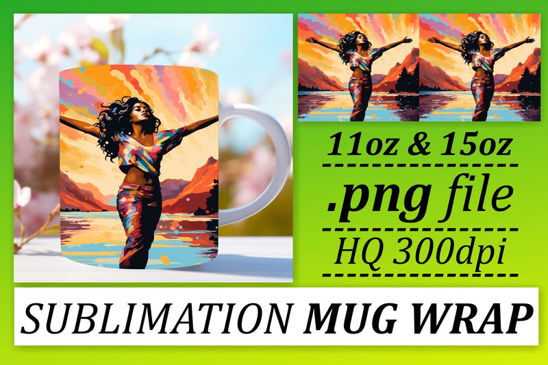 11oz 15oz Afro Woman Sunset Mug Wrap Sublimation afrosvg 