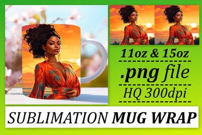 11oz 15oz Melanin Sunset Mug Wrap Sublimation afrosvg 