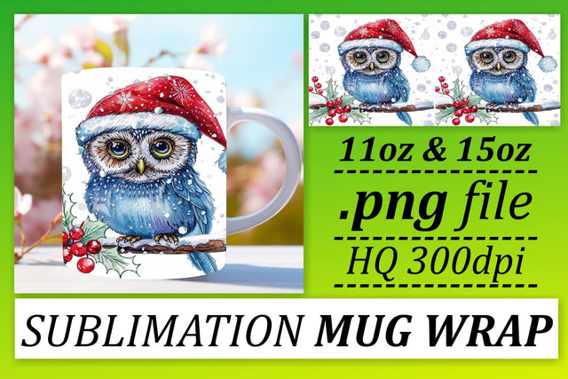 11oz 15oz Sublimation Wrap Christmas Owl Embroidery Design Sublimation afrosvg 