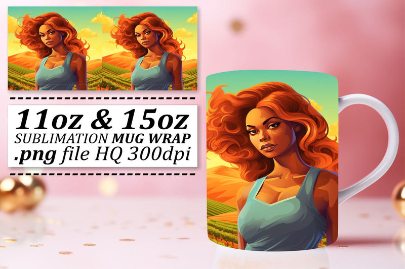 11oz 15oz Sunset Afro Woman Mug Sublimation afrosvg 