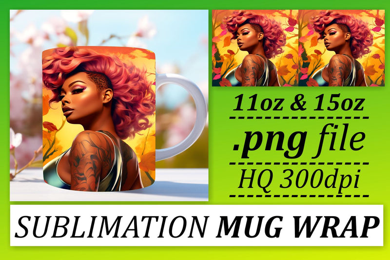 11oz 15oz Sunset Mug Wrap Afro Woman Sublimation afrosvg 