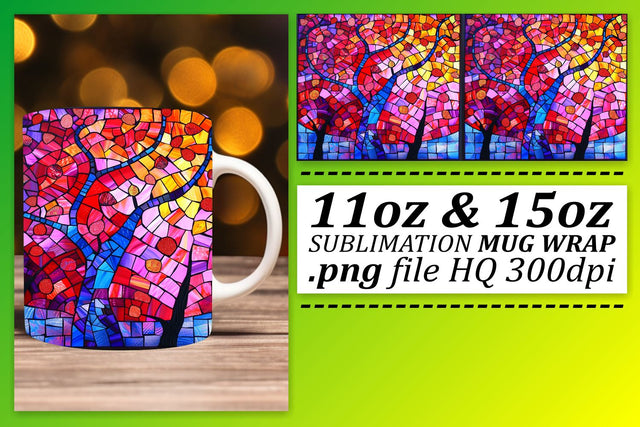 11oz/15oz Colorful Stained Glass Tree Wrap Sublimation Sublimation afrosvg 