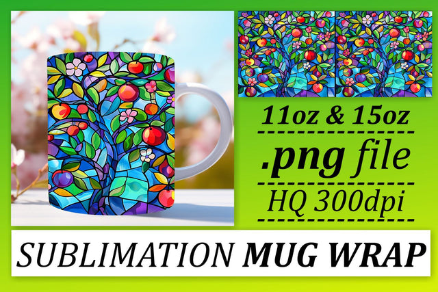 11oz/15oz Colorful Tree Wrap Stained Glass Mug Sublimation Sublimation afrosvg 