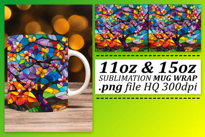 11oz/15oz Colorful Wrap Stained Glass Tree Mug Design Sublimation afrosvg 