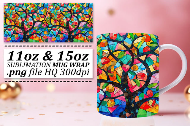 11oz/15oz Mug Stained Glass Tree Colorful Wrap Sublimation Sublimation afrosvg 