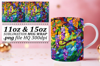 11oz/15oz Mug Stained Glass Tree Colorful Wrap Sublimation Sublimation afrosvg 