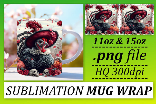 11oz/15oz Mug Wrap Autumn Turkey Design Sublimation Sublimation afrosvg 