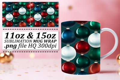 11oz/15oz Mug Wrap: Christmas Ornaments Bliss Sublimation afrosvg 