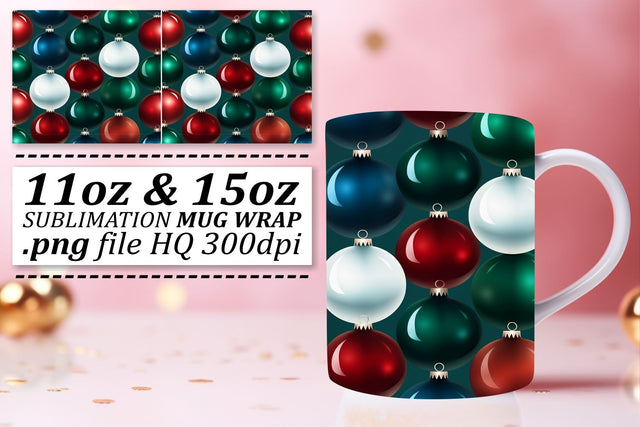 11oz/15oz Mug Wrap: Christmas Ornaments Bliss Sublimation afrosvg 