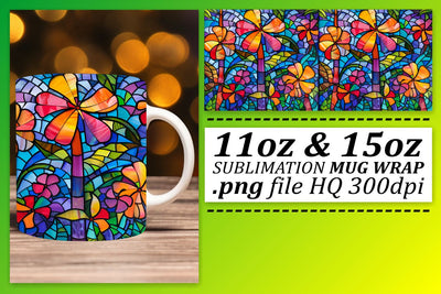 11oz/15oz Mug Wrap Colorful Stained Glass Tree Art Sublimation afrosvg 