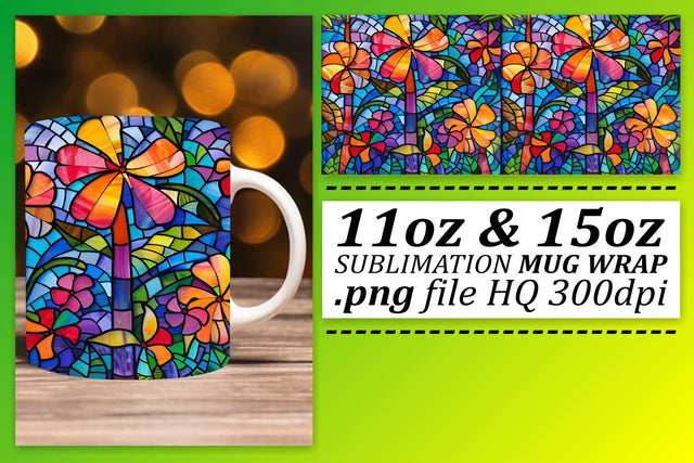 11oz/15oz Mug Wrap Colorful Stained Glass Tree Art Sublimation afrosvg 