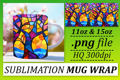 11oz/15oz Mug Wrap Colorful Stained Glass Tree Art Sublimation afrosvg 