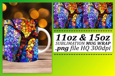11oz/15oz Mug Wrap Colorful Tree Stained Glass Design Sublimation afrosvg 