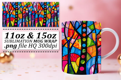 11oz/15oz Mug Wrap Colorful Tree Stained Glass Design Sublimation afrosvg 