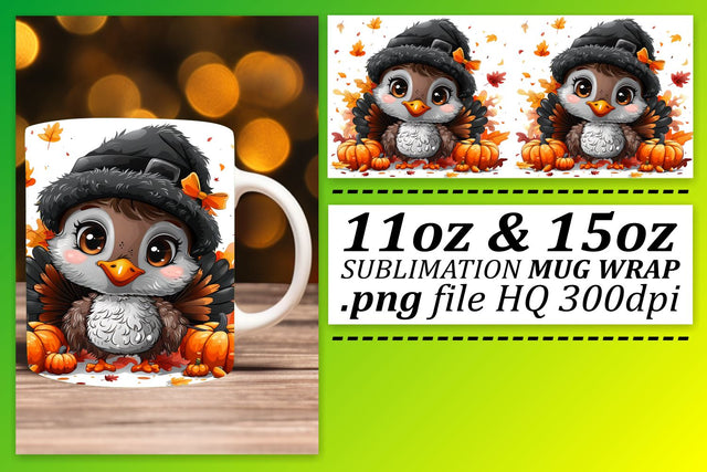 11oz/15oz Mug Wrap Fall Turkey Sublimation Design Sublimation afrosvg 