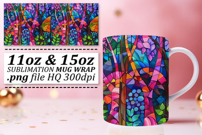 11oz/15oz Mug Wrap Stained Glass Tree Colorful Design Sublimation afrosvg 