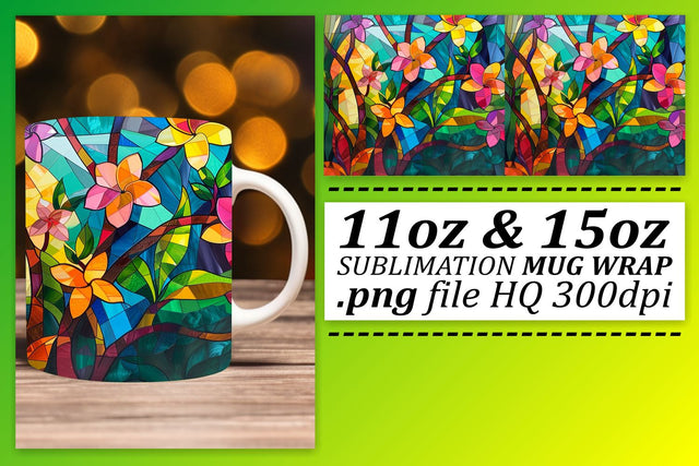 11oz/15oz Mug Wrap Stained Glass Tree Colorful Design Sublimation afrosvg 