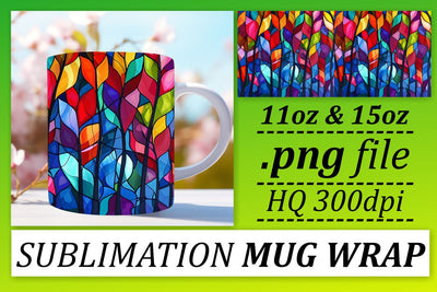 11oz/15oz Mug Wrap Stained Glass Tree Colorful Sublimation Sublimation afrosvg 