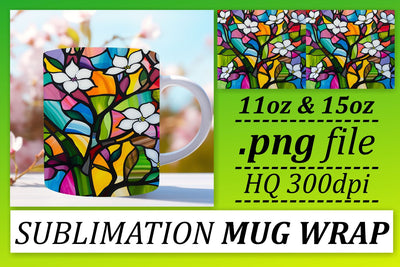 11oz/15oz Mug Wrap Stained Glass Tree Colorful Sublimation Sublimation afrosvg 