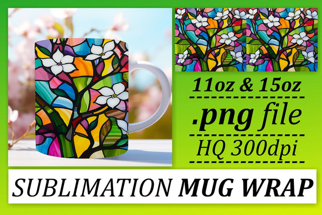 11oz/15oz Mug Wrap Stained Glass Tree Colorful Sublimation Sublimation afrosvg 