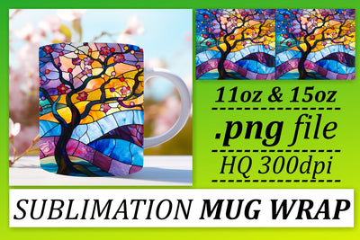 11oz/15oz Stained Glass Tree Mug Wrap Colorful Art Sublimation afrosvg 
