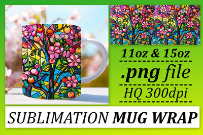 11oz/15oz Stained Glass Tree Mug Wrap Colorful Design Sublimation afrosvg 