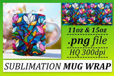 11oz/15oz Stained Glass Tree Mug Wrap Colorful Design Sublimation afrosvg 