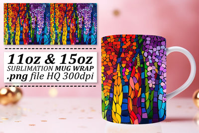 11oz/15oz Stained Glass Tree Wrap Colorful Mug Art Sublimation afrosvg 