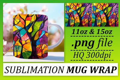 11oz/15oz Stained Glass Tree Wrap Colorful Mug Art Sublimation afrosvg 