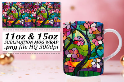 11oz/15oz Stained Glass Tree Wrap Colorful Mug Art Sublimation afrosvg 