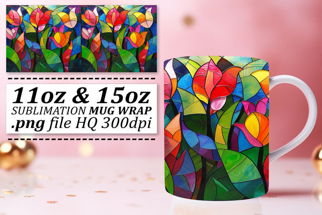 11oz/15oz Stained Glass Tree Wrap Colorful Mug Art Sublimation afrosvg 