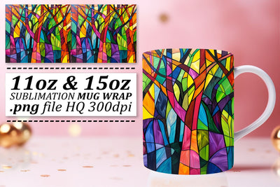 11oz/15oz Stained Glass Tree Wrap Colorful Sublimation Mug Sublimation afrosvg 