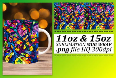 11oz/15oz Stained Glass Wrap Colorful Tree Mug Design Sublimation afrosvg 