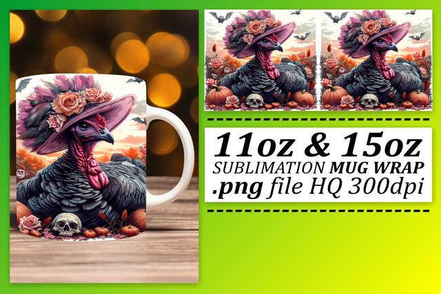 11oz/15oz Sublimation Wrap Autumn Turkey Mug Design Sublimation afrosvg 