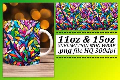 11oz/15oz Sublimation Wrap Colorful Stained Glass Tree Mug Sublimation afrosvg 