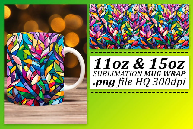 11oz/15oz Sublimation Wrap Colorful Stained Glass Tree Mug Sublimation afrosvg 