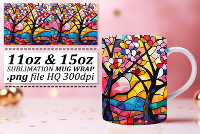 11oz/15oz Sublimation Wrap Colorful Stained Glass Tree Mug Sublimation afrosvg 