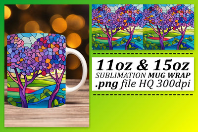 11oz/15oz Wrap Colorful Stained Glass Tree Mug Sublimation Sublimation afrosvg 