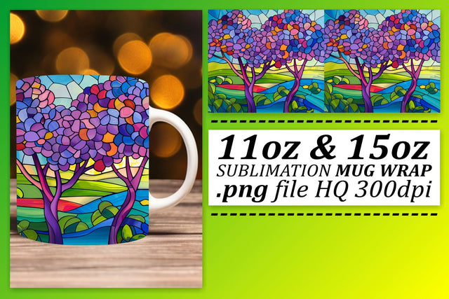 11oz/15oz Wrap Colorful Stained Glass Tree Mug Sublimation Sublimation afrosvg 