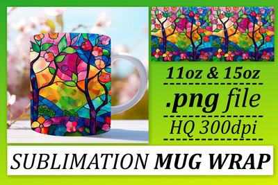 11oz/15oz Wrap Colorful Stained Glass Tree Mug Sublimation Sublimation afrosvg 