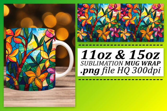 11oz/15oz Wrap Colorful Stained Glass Tree Mug Sublimation Sublimation afrosvg 