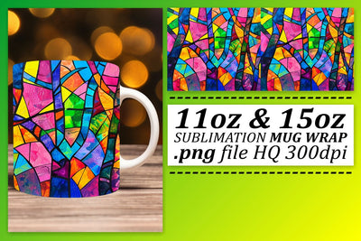 11oz/15oz Wrap Stained Glass Tree Colorful Mug Design Sublimation afrosvg 