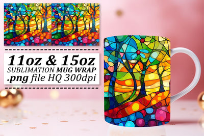 11oz/15oz Wrap Stained Glass Tree Colorful Sublimation Mug Sublimation afrosvg 