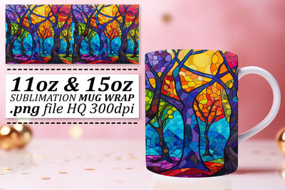 11oz/15oz Wrap Stained Glass Tree Sublimation Mug Design Sublimation afrosvg 