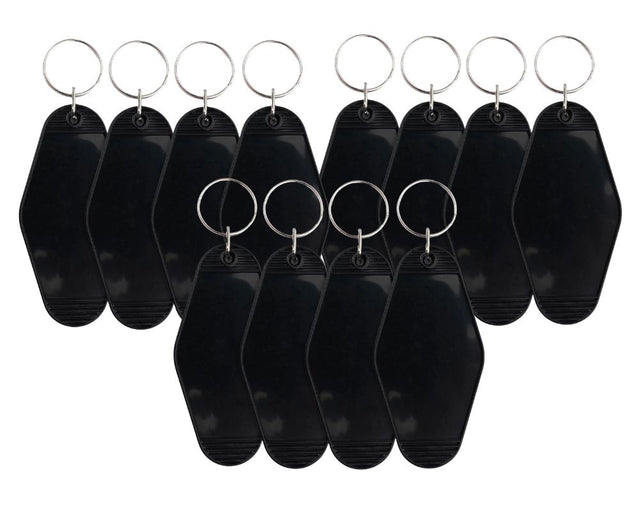 12 Retro Motel Keychains with Silver Ring - Black Physical DIY Craft Warehouse 