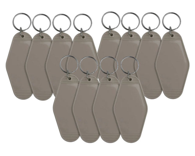 12 Retro Motel Keychains with Silver Ring - Gray Physical DIY Craft Warehouse 