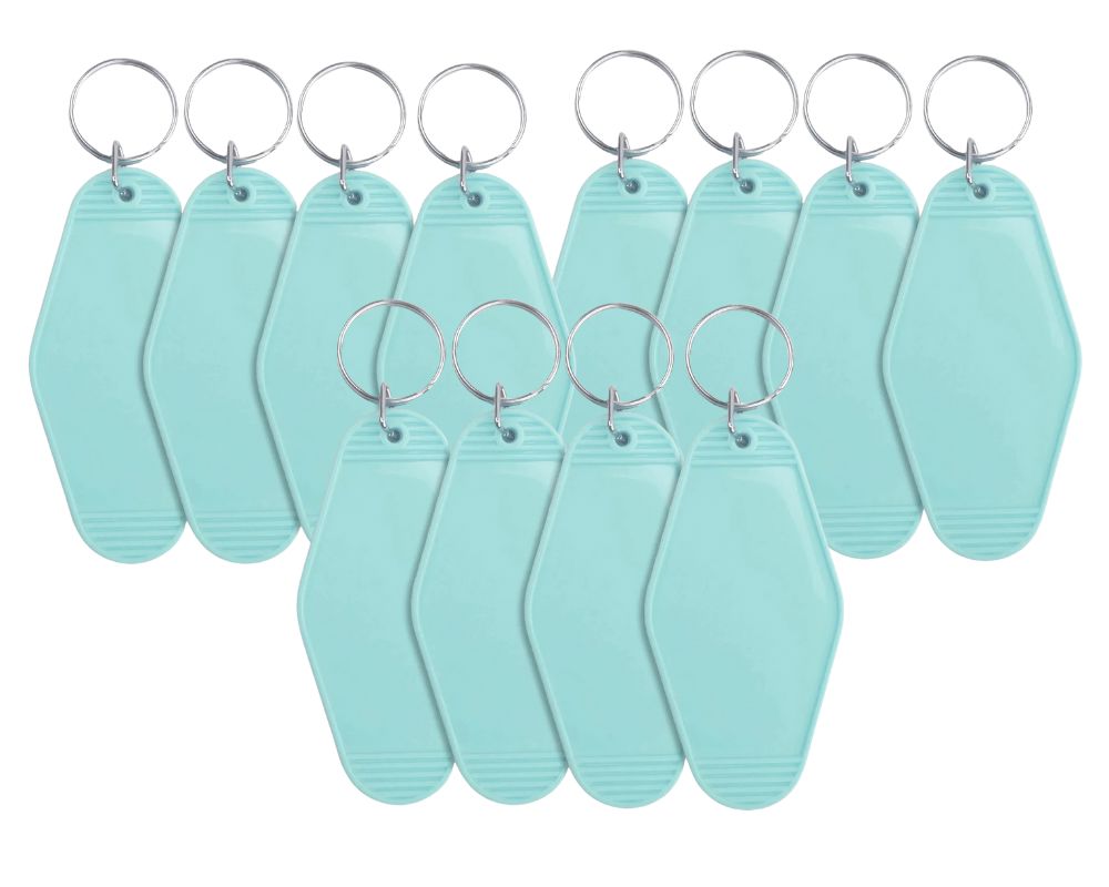 12 Retro Motel Keychains with Silver Ring - Light Blue - So Fontsy